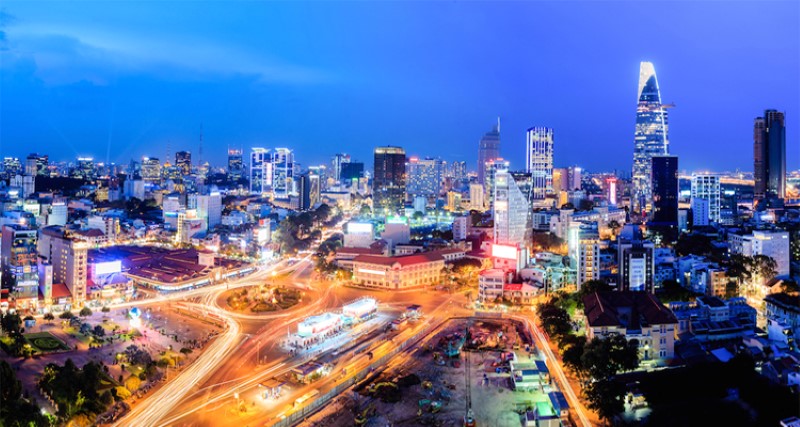 Hình ảnh Sài Gòn về đêm từ trên cao nhìn xuống