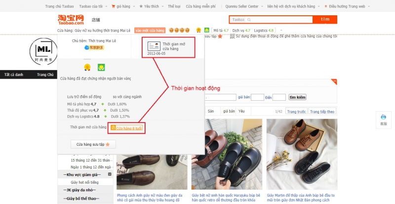 thời gian hoạt động của shop