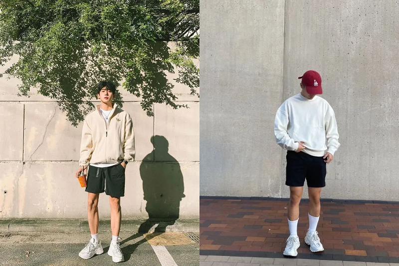 Áo hoodie phối với quần short nam trẻ trung