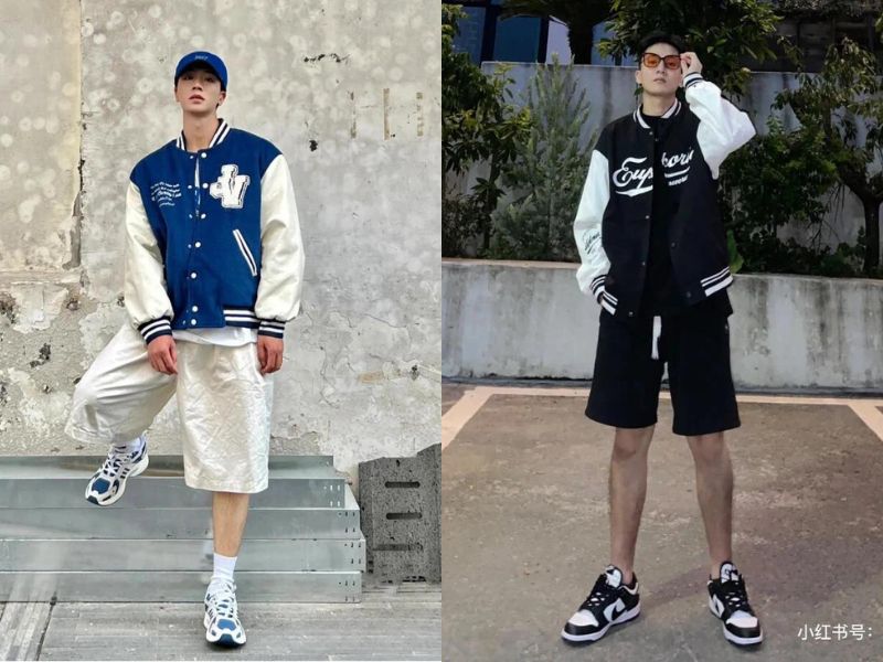Áo khoác bomber phối cùng quần short nam hiện đại