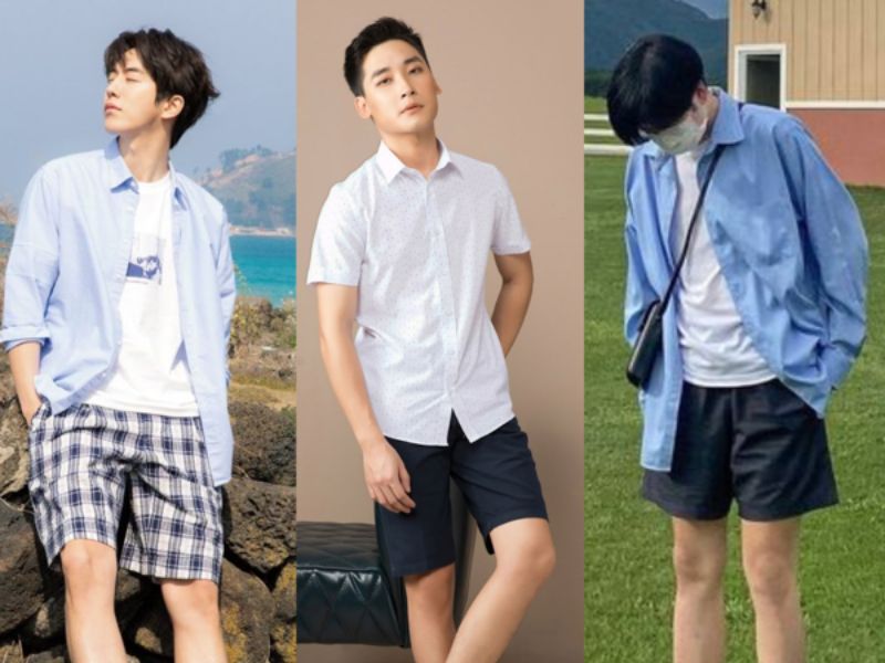 Kết hợp áo sơ mi khoác ngoài cùng quần short nam