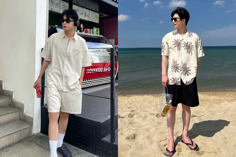 Phối áo sơ mi tay ngắn cùng quần short nam