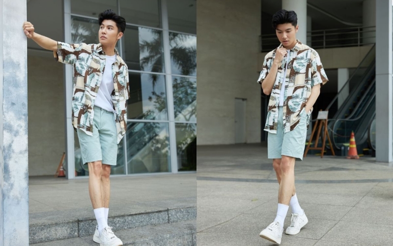 Phối đồ quần short với áo sơ mi khoác ngoài