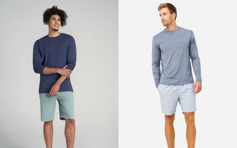 Phối quần short kaki với áo thun tay dài