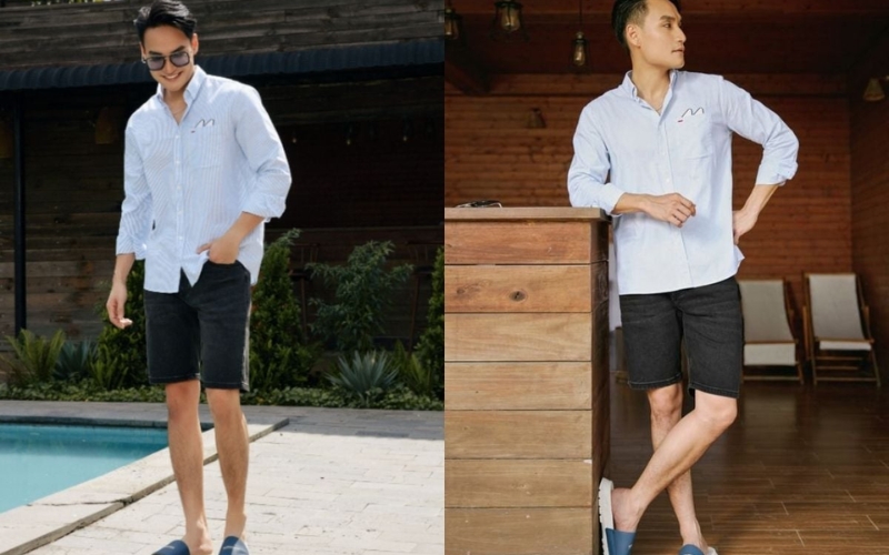 Phối đồ quần short với áo sơ mi tay dài